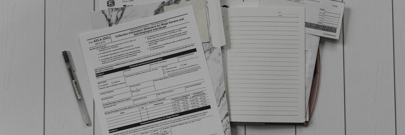 Stack of papers photographed flat lay